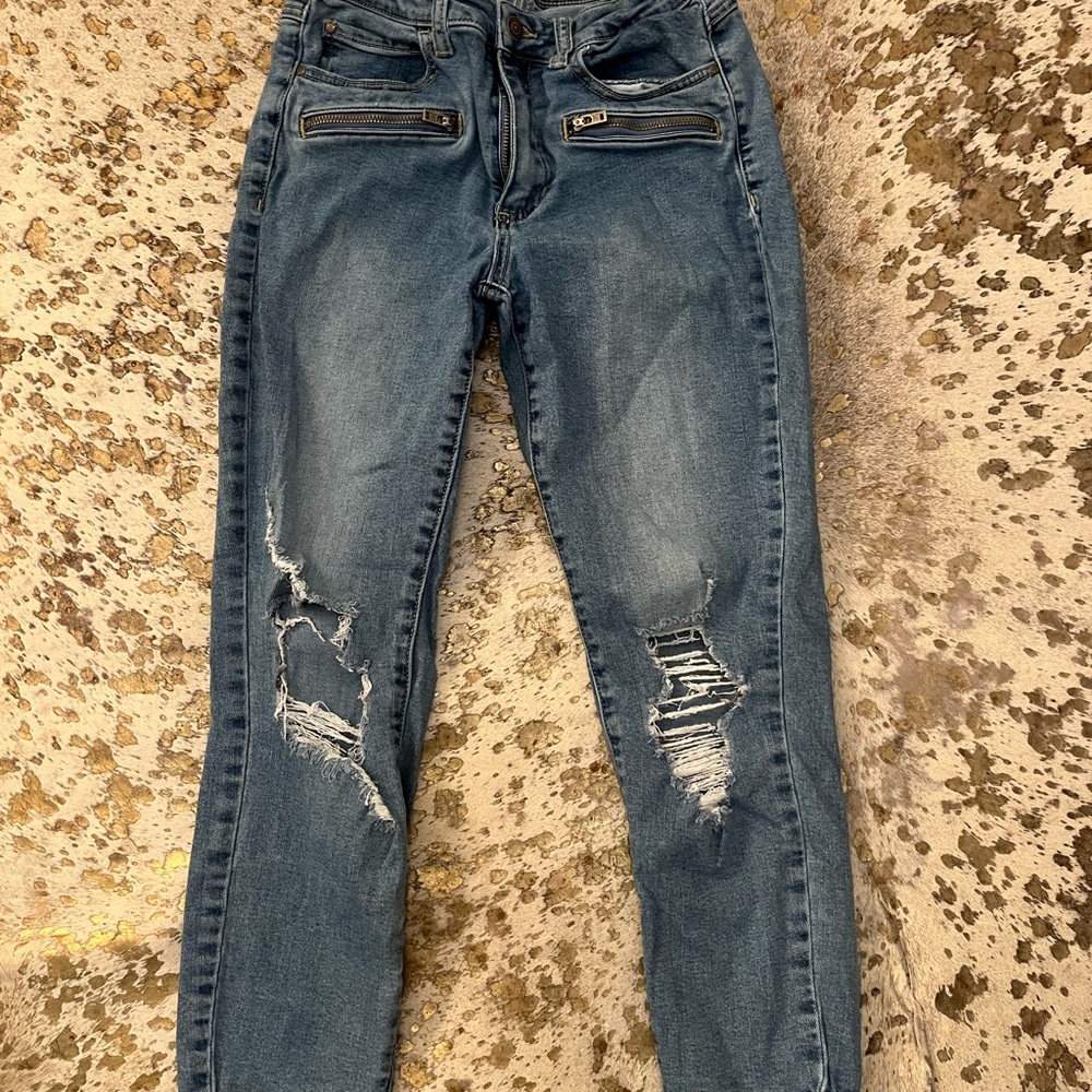 Guess Blue Distressed Skinny Jeans
